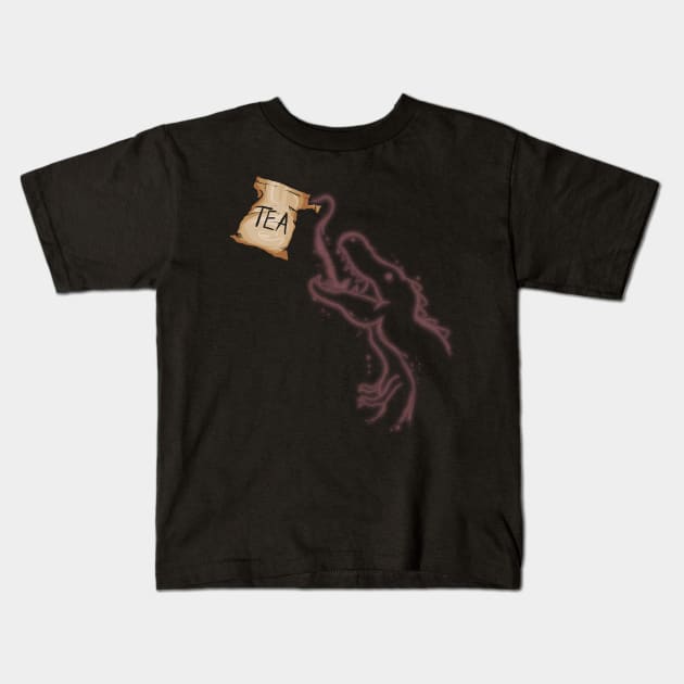 Tea-Rex T-Rex Tea Powder Drawing Kids T-Shirt by SinBle